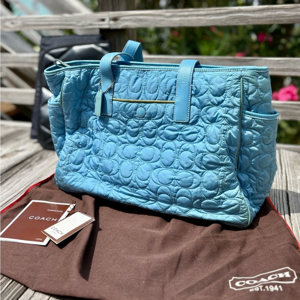 Coach Light Blue Quilted Baby Bag